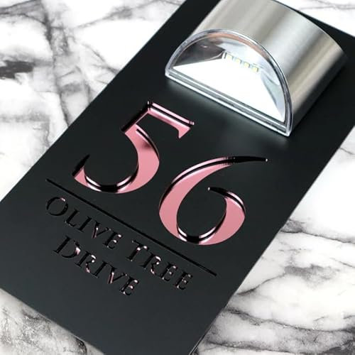 Skräddarsydd husskylt sol LED-lampa modern bostadsadress skylt 3D laserskuren adress plakett utomhus gatunamn dörrplatta (svart) + rosa)