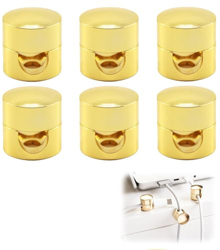 TELAIN Lot de 6 clips d'organisation de câbles magnétiques 2024 avec adhésif puissant, support de câble pour chargeur de téléphone portable, maison, bureau, voiture, bureau (doré)