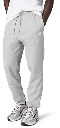 Nike Men's Club Cuffed Brushed Fleece Pants, Dark Grey Heather/Light Smoke Grey/White, Medium