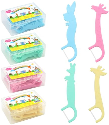 KASURE 160 Piezas Hilos Dentales NiñOs, con 4 Asas de Colores en Forma de Animales Marinos, Hilo Dental para Espacios Interdentales Estrechos, Hilo Dental con Mango Seguro y Divertido para Niño
