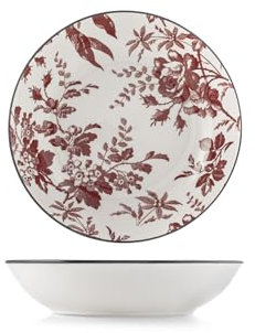 H&H, set 6 Piatti Fondi Elizabeth in Porcellana Decorata, Colore Rosso, Diametro 20 cm - Adatti a Lavastoviglie e Microonde