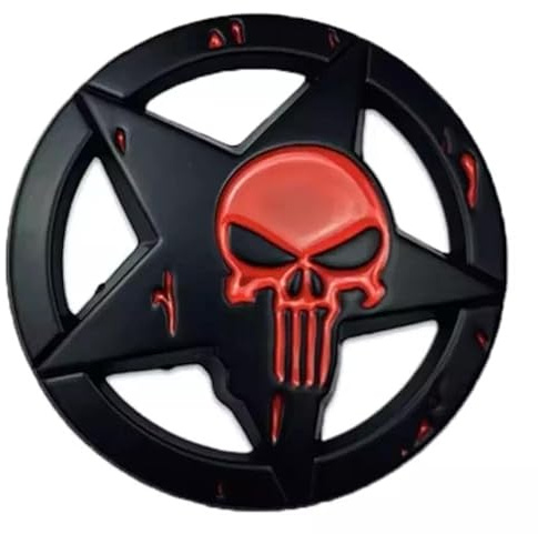 3D Punisher Skull Stern Metall Emblem Badge Aufkleber Auto Kfz Sticker (Schwarz Rot)