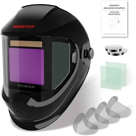 GEOSTAR Automatischer Schweißhelm Panorama-180°-Sicht 8,8 x 9,8 cm, echte Farbe, automatische Verdunkelung Schweißhelm, 4 Lichtbogen-Sensor, 4/5-8/9-13 für Tig MIG ARC