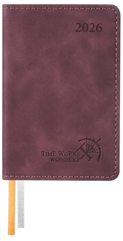POPRUN Agenda Settimanale 2026 Piccola A7 in Italiano - Agendina Tascabile 2026 Formato 7,5x11,5 cm - Mini Planner 26 con Copertina Morbida in Pelle PU e Carta da 70 g/m², Bordeaux Scuro
