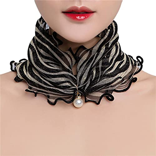 SpirWoRchlan Ladies Square Chiffon Scarves Women Neck Scarf Retro lightweight Floral Print Silk Scarf with Pearl Lace Headscarf Square Women's Scarves Stripe Black