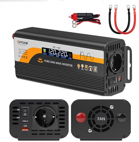 Behogan Inversor de corriente de 800 W, 12 V y 24 V a 220 V, inversor de voltaje con 1 enchufe europeo y 1 transformador de corriente USB, pantalla LCD, conector USB de 5 V/3 A para camiones, casa
