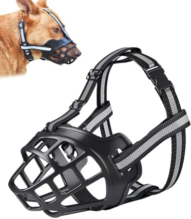SEESUNO Soft Muzzle for Medium Dogs, Breathable Reflective Adjustable Dog Muzzle Large Breed to Prevent Eating Chewing (Black)