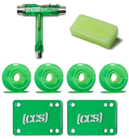[CCS] Clear Skateboard Wheels 52mm with Riser Pads, Skate Tool, and Wax - Green