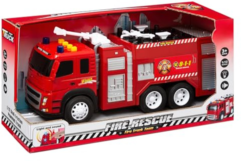 WEB2O Camión de Bombero, Rojo, con Luces y Sonidos, Escala 1:12, Juguete Educativo para Niños 3 Años y Más