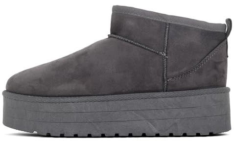 LUNATECH Platform Snow Boots for Women Mini Boot Faux Suede Ankle Boots Winter Boots for Outdoor Fur Warm Lined Ankle Shoes (GREY, One Size, Adult, Women, 6, Numeric, UK Footwear Size System, Medium)
