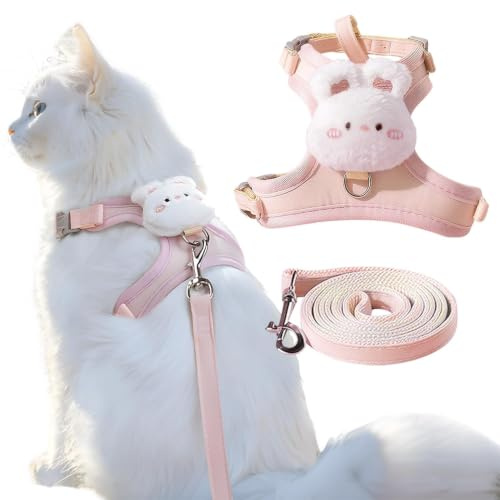 MOTIBACK Cat Harness and Lead Set, Adjustable Kitten Harness with Leash, Escape Proof Soft Rabbit Harness for Small Medium Pet Cat Walking Exercise Travel Outdoor (Pink, M)
