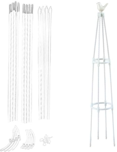 MoSundi Plastic & Coated Iron Tower Shaped Garden Obelisk Support for Climbing Plants, 130 cm Tall Black/White Plant Trellis for Roses, Tomatoes, Flowers white bird