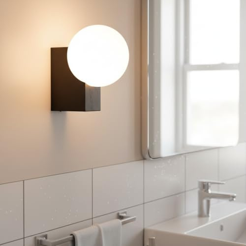 BARCELONA LED Aplique de Pared SIDERAL Bola de Cristal Opalino, Lámpara de Pared Interior Minimalista Moderna con Base de Aluminio, Compatible con Bombilla G9 para Dormitorio Baño Pasillo Salón, Negro