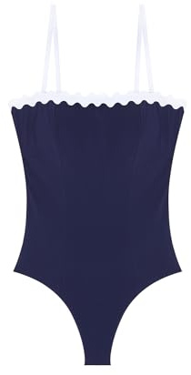 YAMAMAY - Costume da Bagno Intero Senza Ferretto, con Imbottitura Removibile, Donna, Marena, Blu Navy con Dettagli in Bianco, monocromo
