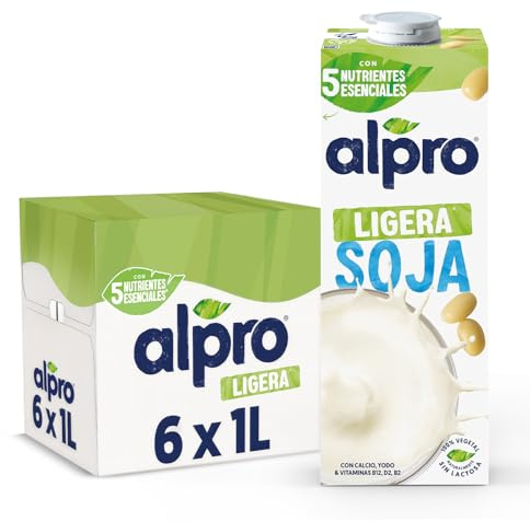 Alpro Bebida Vegetal de Soja Ligera - Pack de 6 x 1L