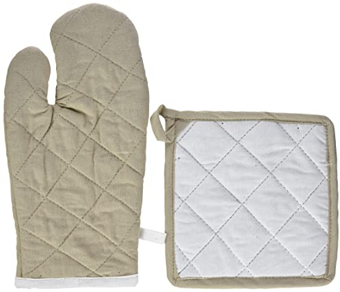 Lovely CASA - Lot de 2 Gants de Toilette - Taille Gant 30x15 cm, manique 20x20 cm - 100% Coton - Couleur Ecru Lin - Modèle Uni - Linge de Bain - Doux et de Bonne qualité - Certifié Oeko Tex