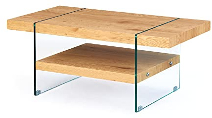 Inter Link - Couchtisch - - Wildeiche Nachbildung - Glas - Benina, 110 x 60 x 45,5 cm, Braun
