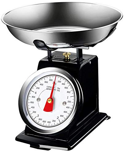 Bakaji Bilancia Meccanica Analogica da Cucina Atlas in Metallo con Ciotola Cromata Design Vintage Capacità Massima 5Kg Accessori Per Cucinare (Nero)