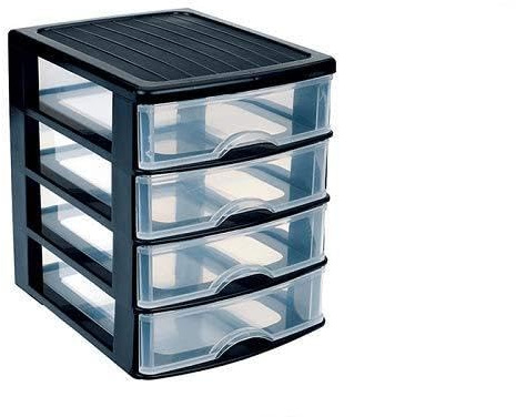 CABLEPELADO Torre de Almacenamiento con 4 cajones, Cajonera de plástico, Torre de almacenaje, Organizador de escritorio, 23 cm alto x 17.5 cm ancho x 21.5 cm fondo, Apto para escritorio, Negro