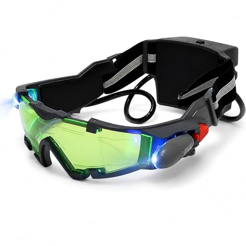 Night Vision Goggles, Kids Spy X Adjustable Kids LED Night Goggles Safety Goggles with Flip-Out Lights Eye Protection Glass with Anti-Laser Lens for Racing Bicycling Gift for Birthday Boy Girl