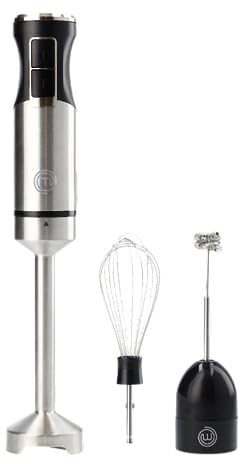 MasterChef Immersion Blender Handheld with Electric Whisk & Milk Frother Attachments, Hand Held Stainless Steel Stick Emulsifier for Making Baby Food, Soup, Puree, Cake, Cappuccino, Latte etc, 400W
