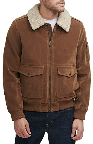 Levi's Men's Faux Leather Sherpa Aviator Bomber Jacket, Cognac Faux Suede/Sherpa Collar, XX-Large