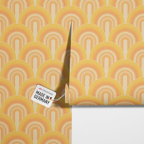 awallo Vliestapete Retro Vintage Muser gelb orange Wohnzimmer Schlafzimmer 10,05 x 0,53 m