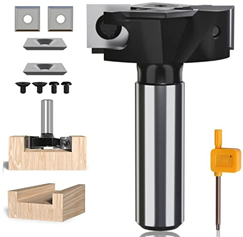 Spoilboard Surfacing Router Bits, 2+2 Knife Design Wood Planer Bit, Slab Flattening & Rabbeting Flycutter Planing Bit with Indexable Carbide Milling Cutter Woodworking Tool,1/2
