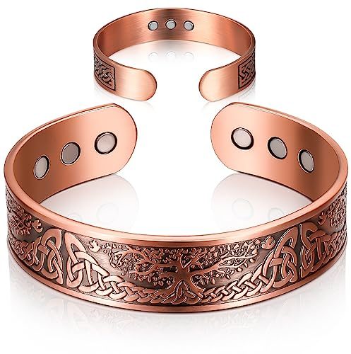 Otuuz Weihnachten Geschenk Magnetarmband für Männer und Frauen - Massiver Kupfer Armreif mit 9 Magneten, Verstellbare Größe, Bronze
