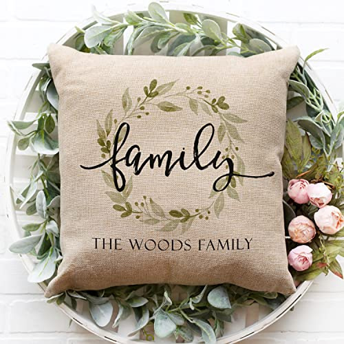 MRC Wood Products 16x16 Personalized Family Name Throw Pillow - Custom Cushion Cover for Home Decor and Gift (Cover with Insert)