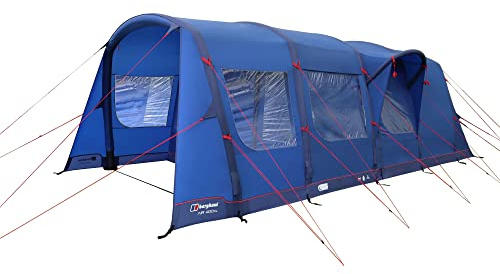 Berghaus Air 400XL Nightfall Tent for 4 People with Porch, Darkened Bedrooms, Living Area, 4 Man, Inflatable, Easy to Pitch, Tunnel, Sewn In Groundsheet, Family Camping, Festivals, 6000mm HH, Blue
