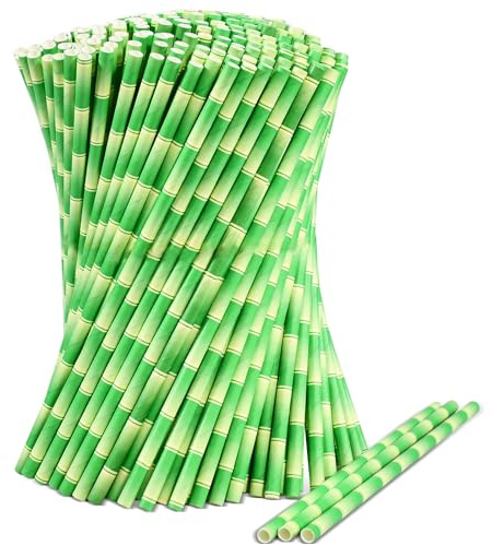 Cannucce in carta di bambù verde, 19,7 x 0,6 cm, 1000 pezzi - per cocktail, limonate, succhi, bevande, bar e ristoranti