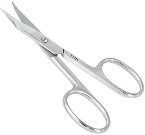 YNR® Cuticle Nail Scissors - Curved Blade Professional Stainless Steel Beauty Scissor for Manicure, Pedicure, Eyebrows, Nose, Hair Trimming, Thick Toenails, Grooming Scissors for Women & Men