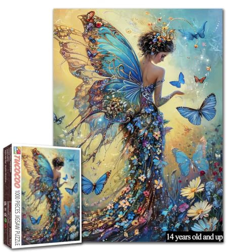 Tucocoo Beautiful Pixie Art Puzzle for Adults, 1000 Pieces, Blue Butterfly, Elves, 20 x 27 inches, Colorful, DIY for Home Decoration