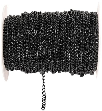 Rockreyoa Kabel länkkedja gör-det-själv kedja kedja kedja smyckekedja kedja metervara länkkedja tvinnade kedjor pansarkedjor för halsband, armband, smycken tillbehör svart 3,5 mm x 12 m