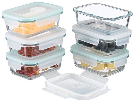 Relaxdays Boîtes alimentaires en verre, lot de 6, couvercle hermétique en plastique, 370 ml, récipients, transparents