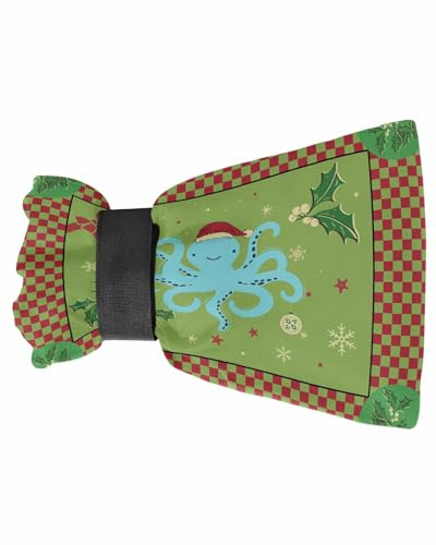 Outdoor Faucet Covers for Winter Christmas Blue Octopus Red Green Checked Snowflake Plants 1 Pack Spigot Cover for Freeze Protection Reusable Insulated Outside Hose Bib Covers, 9.8 H x 7.1 W