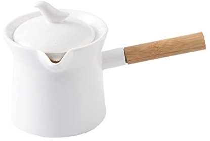 Tetera Tetera de Cerámica Blanca Tetera para Té Cafetera Tetera Teteras de Porcelana con Mango de Madera Cacerola de Leche con Tapa Cacerola