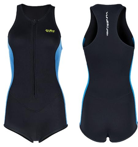 VLOBAOM Damen-Neoprenanzug Shorty, 2 Mm Neopren-Frontreißverschluss, Thermo-Badeanzug, Tauchanzüge Zum Schnorcheln, Surfen, Schwimmen,M, Black B