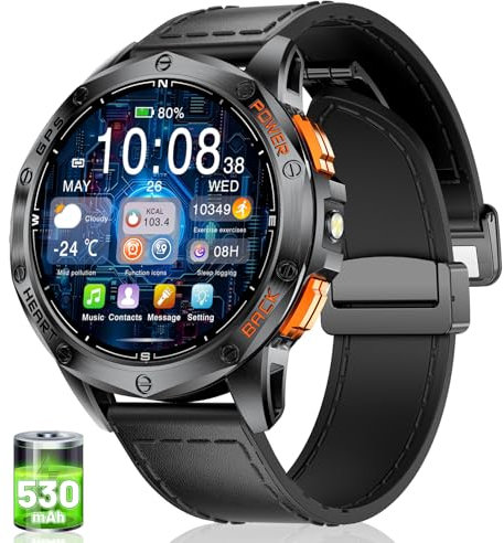 LIGE GPS Smart Watch for Men with 530mAh Battery(Make/Answer Call),1.43 Amoled Always-on Smartwatch with Heart Rate SpO2 Sleep Monitor,IP68 Fitness Tracker with 180 Sports Modes for Android iOS,Black