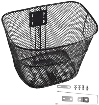 JISADER Cesto Anteriore della Bici, Cesto di stoccaggio, Accessorio per Ciclismo, Cestino per Biciclette in Metallo ad ispessioni per Bici da Strada, M with Long Brace
