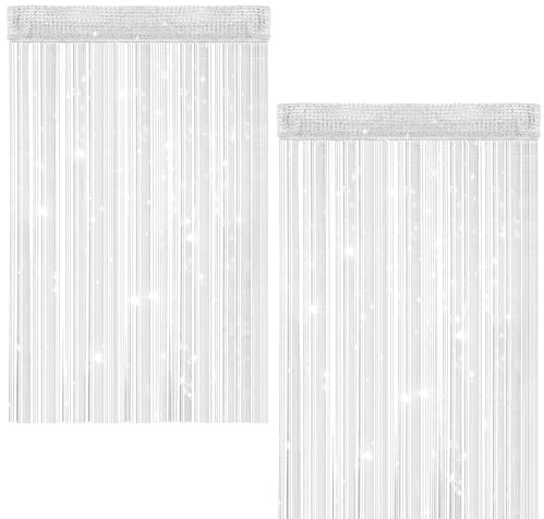 YiliYa 2 Piezas Cortinas de Flecos Hilos, 95 x 200 cm Cortina Flecos Puerta, Fly Screen Door Chain Curtain, Panel de Cortina de Cuerdas para Cortar, Casarse, Café, Dormitorio, Fiestas