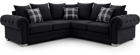 Maison Mirza - 2C2 Corner Sofa in Kensington Fabric/Scatterback/Designer Cushions included/Verona (Black)