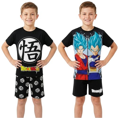 Get Trend Dragon Ball Super Corto Pigiama Bambino 7-14 Anni, Confezione da 2 Pigiami Estivi Bambino con Maglietta e Pantaloncini, Anime Merch Regalo Ragazzo (9-10 Anni, Nero/Multi Dragon Ball)