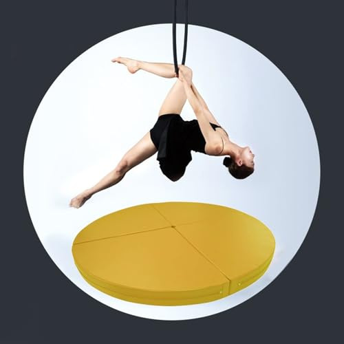 Generisk Pole-Dance-matta, förtjockad metalllyra-hoop fallskyddsmatta, säkerhets-aerial yoga ring & Pole-Dance-matta, vikbar fitnessmatta för vuxna och barn, 180 x 3 cm (gul)