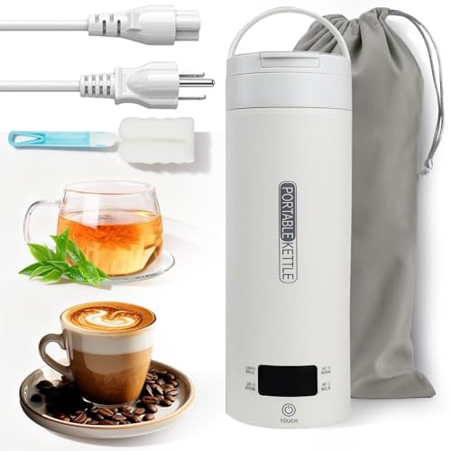 Elektrischer Reisewasserkocher Klein 500ml, 300W Mini Wasserkocher Schnelles Kochwasser, 316 Edelstahl Tragbarer Wasserkocher mit Automatischer Abschaltung für Tee, Kaffee, Babymilch, Camping, Büro