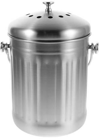 OFFSCH Cubo de Compost de Acero Inoxidable de 5L con Tapa Hermética para Cocina Contenedor de Residuos de Alimentos de Encimera Inodoro y Compacto para Compostaje Interior