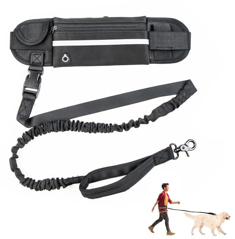 Correa Perro Cintura, Correa Cintura Perro Antitirones Extensible Elástica, Manos Libres Deportiva para Correr con para Grandes y Medianos Canicross, 160-220cm Negro