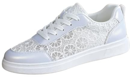 Generisch Baskets Dirndl pour femme, chaussures de mariée, chaussures plates, chaussures traditionnelles, chaussures de mariage, chaussures en tissu brodées, chaussures de sport blanches respirantes