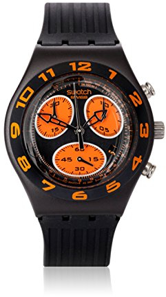 Swatch YMB4000 - Montre pour femme, bracelet en caoutchouc, couleur noire, Orange / noir, Bande